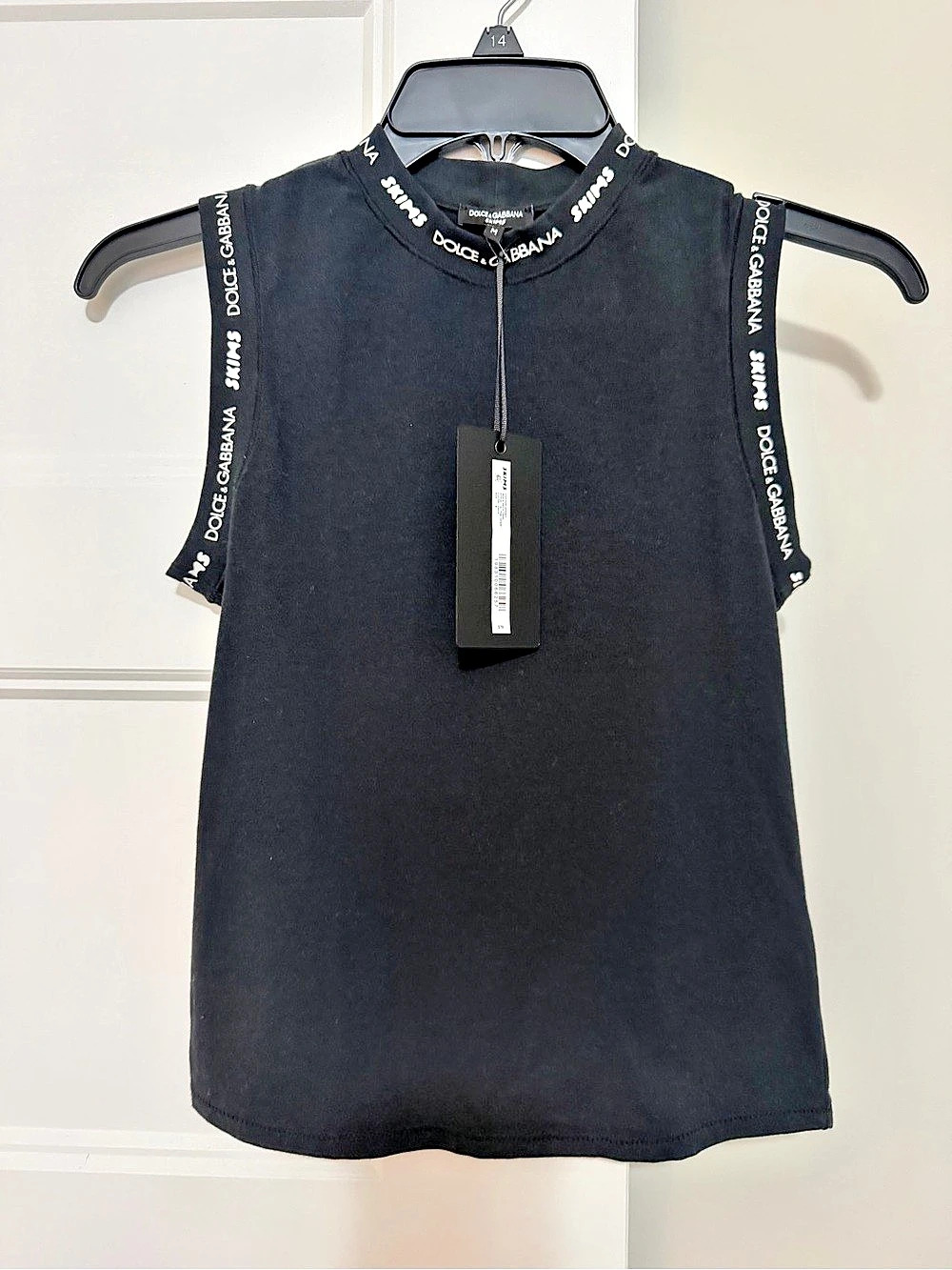 Dolce & Gabbana Skims Short Sleeve Logo Trim Top in Black Size M NWT